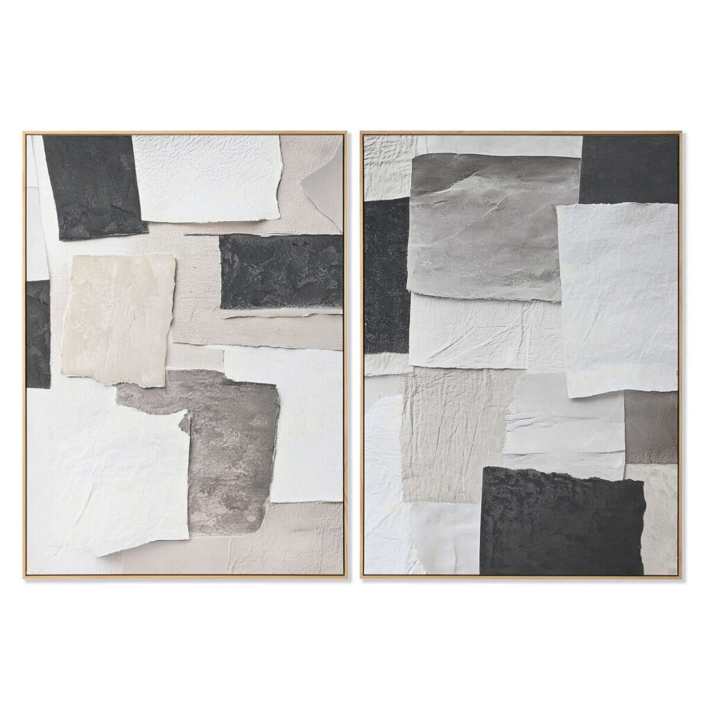 Schilderij Home ESPRIT Wit Zwart Beige Abstract 103 x 4,3 x 143 cm (2 Stuks)
