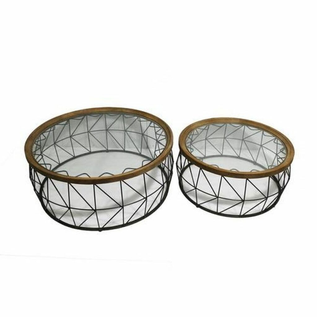 Set van 2 tafels DKD Home Decor Zwart Natuurlijk 100 x 100 x 43 cm