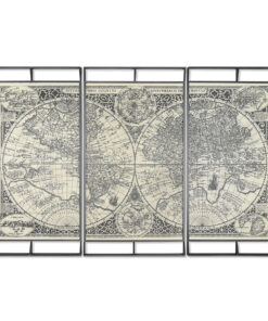 Set van 3 Schilderijen Home ESPRIT Wit Zwart Wereldkaart 222 x 8 x 140 cm (3 Onderdelen)