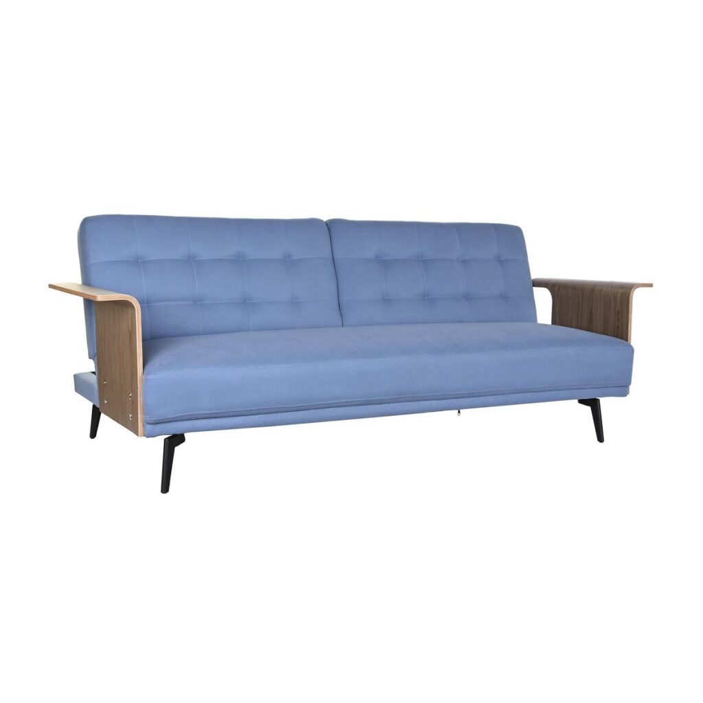 Slaapbank DKD Home Decor Zwart Blauw Metaal Bruin Polyester Eucalyptushout (203 x 87 x 81 cm)