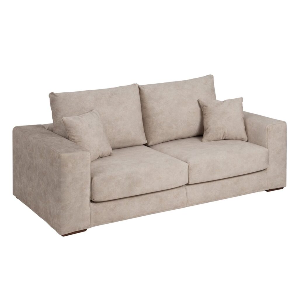 Sofa Beige Vezel Dennenhout Schuimrubber 206 x 88 x 100 cm