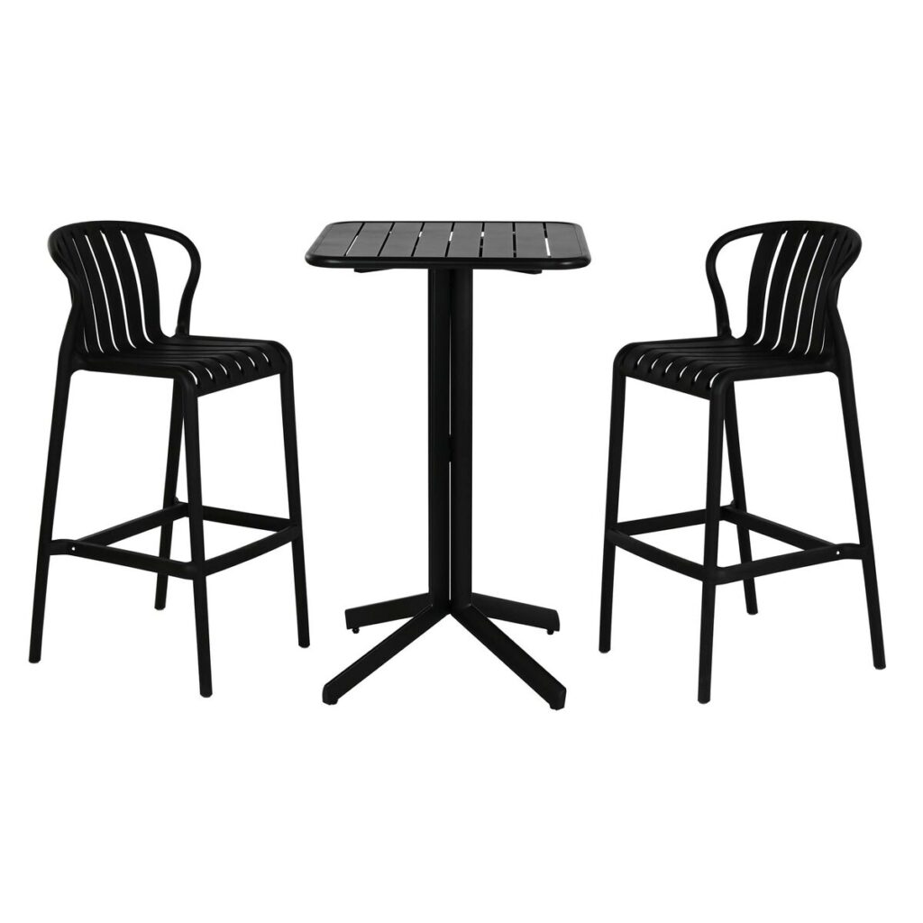 Tafel met twee stoelen Home ESPRIT Zwart Metaal Polypropyleen 60 x 60 x 102 cm