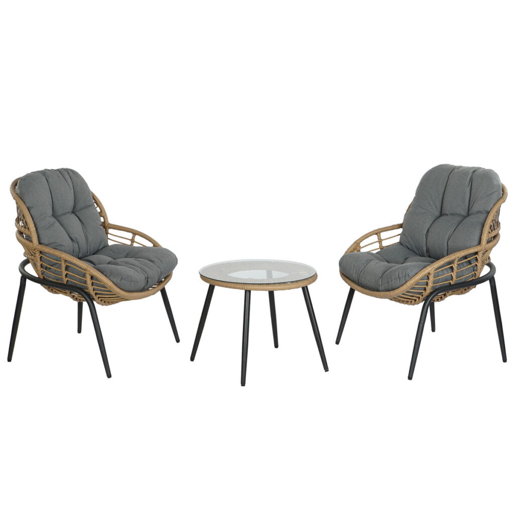 Tafelset met 2 fauteuils DKD Home Decor Zwart Grijs Oranje Natuurlijk 55 x 55 x 47 cm