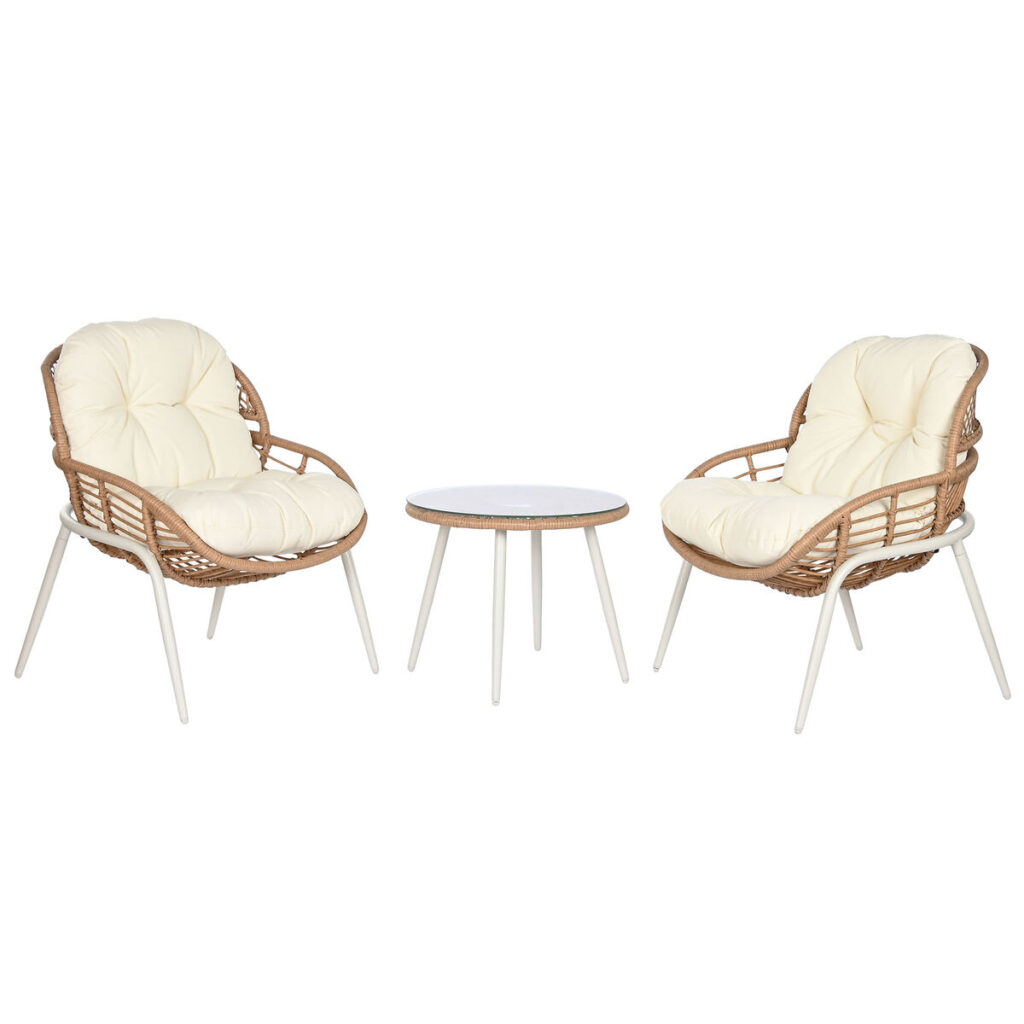 Tafelset met 2 fauteuils Home ESPRIT Wit Beige Grijs Natuurlijk 55 x 55 x 47 cm