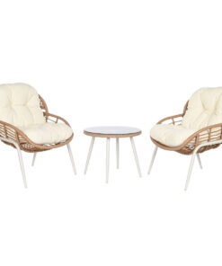 Tafelset met 2 fauteuils Home ESPRIT Wit Beige Grijs Natuurlijk 55 x 55 x 47 cm