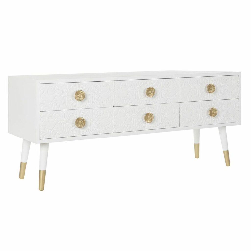 Tv-meubel DKD Home Decor Wit Gouden Spar Hout MDF 120 x 42 x 54 cm