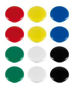 Westcott AC-E10834 Magneet Assorti Kleurpak à 12st. Ø 20x8mm. Assorti Kleuren. Cap: 4-6 A4 A 80gram
