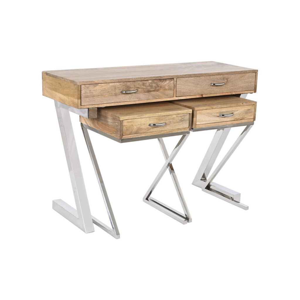 Zijtafel met lades Home ESPRIT Bruin Zilverkleurig Lichtbruin 110 x 40 x 76 cm 110 x 41,5 x 76 cm (3 Onderdelen)