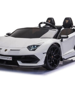 Lamborghini Aventador, 2-Persoons 24V Elektrische Kinderauto met Rubberen Banden, Leder Zitje – wit