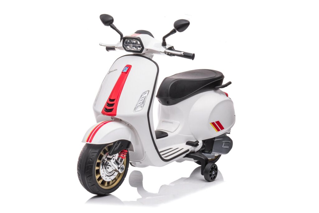Vespa Sprint, 12V Elektrische Scooter met Muziek en Meer – wit