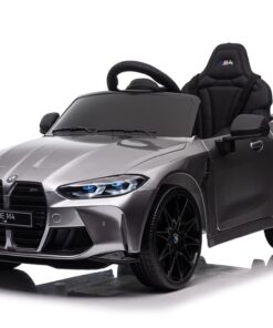 BMW M4, 12V Elektrische Kinderauto, Leder Zitje, Rubberen Banden, elektrische kinderauto – grijs